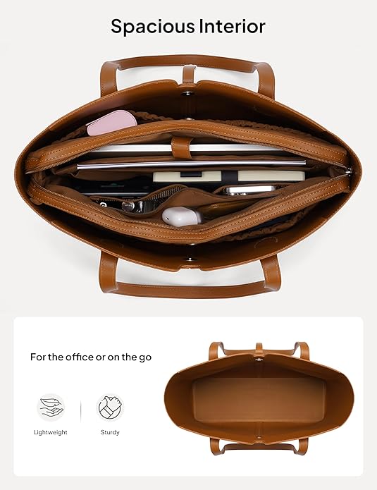 TOPEAST Laptop Tote Bag for Women with Removable Laptop Sleeve Lightweight 15.6" Work Shoulder Bag Leather Computer Handbag
