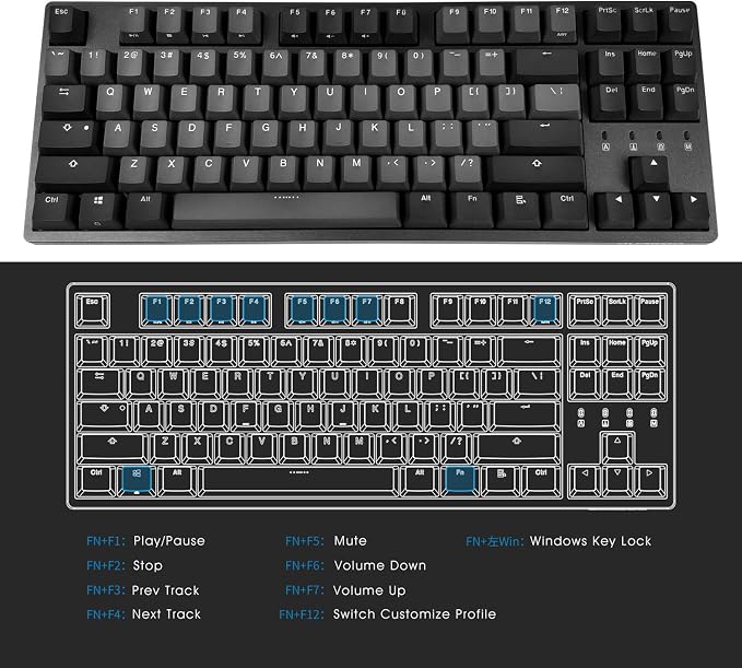DURGOD Taurus K320 TKL Mechanical Keyboard | 87 Keys Tenkeyless | USB C Wired | Doubleshot PBT Keycaps | Programmable Keys | NKRO Rollover | Windows & Mac | Cherry MX Red, Space Grey