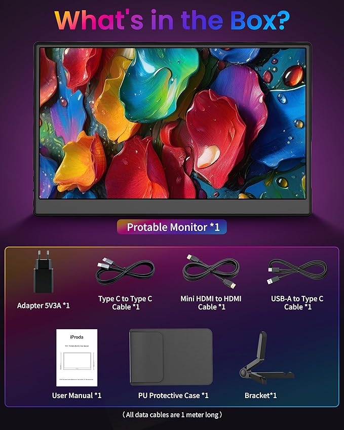 Portable Monitor 15.6 inch, Wireless Portable Monitor Support AirPlay Miracast, 1080P IPS Ultra Slim Travel Monitor with USB-C HDMI /VESA/Sleeve, External Monitor for Laptop/ PS4/5/Switch/Mac /Phone