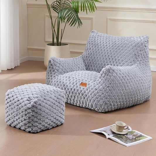 Big Bean Bag Chairs for Adults Cozy Giant Bean Bag Sofa Chair, Gaming Bean Bag Chairs with Foot Rest, Lounge Comfy Chair Indoor for Bedroom, Living Room
