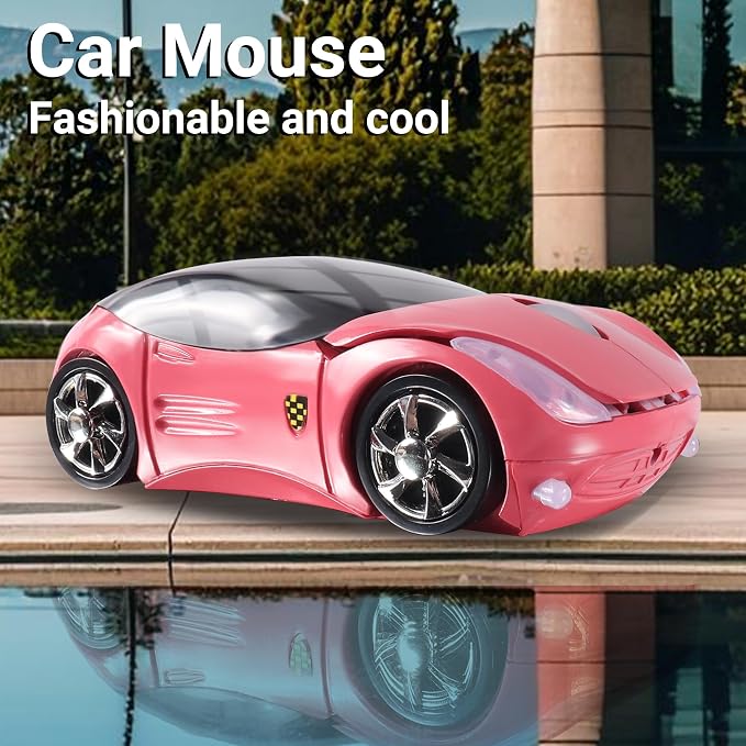 elec Space Wireless Mouse, 2.4GHz Car Wireless Mouse Cool 3D Sport Ergonomic Optical Cordless Mice with USB Receiver for PC Laptop Computer Women Small Hands (pink1)