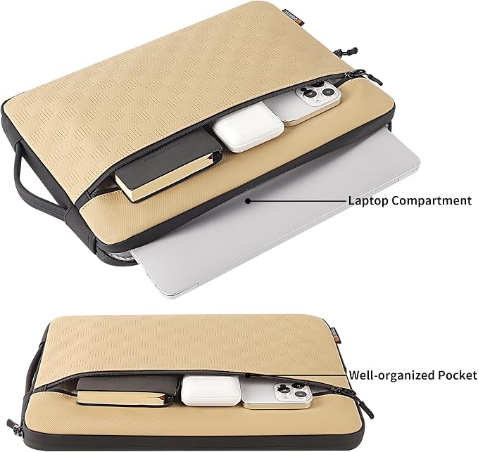 DOMISO 15.6 Inch Laptop Case with Handle, Waterproof Protective Sleeve for Most 15-15.6” Laptops Like MacBook Air, Dell XPS 15, HP Envy,Beige