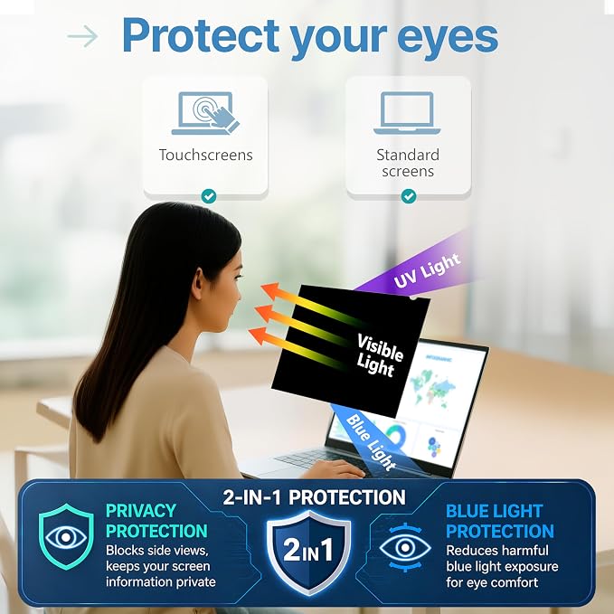 VINTEZ 14 Inch 16:10 Privacy Screen for Computer Monitor and Laptop - Anti Glare Protector Film Blue Light Filter Eye Protection - Computer Screen Privacy Shield