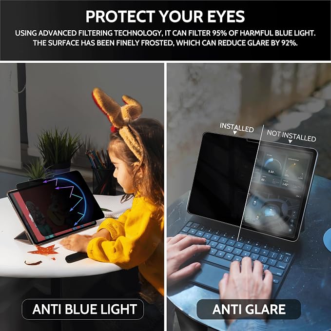 Peslv 4 Way Privacy Screen for iPad Air 11 Inch (2024-2026, M2 M3 M4), Anti Glare Blue Light 360 Spy Filter Private Cover, High Sensitive Bubble-Free Easy Install Black Security Protector