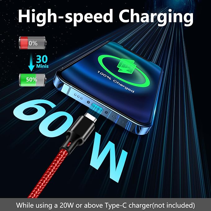 USB C to USB C Charger Cable, 3Pack 10FT Type C Fast Charging Cord Compatible for iPhone 15/16/17/Pro/Max/Plus, iPad Pro Air Ps5 Controller Samsung Galaxy - Red