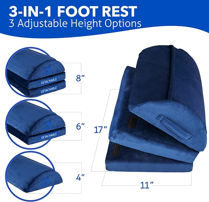 EverRest Foot Rest for Under Desk at Work – 3 Height Adjustable Ergonomic Footrest with Warm Feet Pocket, Firm Support Stool for Office Chair & Gaming, Washable Cover