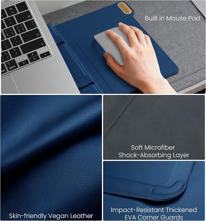 Nillkin 14 inch Laptop Sleeve with Handle (4-in-1), 2 Stand Modes, MacBook Sleeve with Adjustable Stand & Mouse Pad, Slim Laptop Case 14 inch for Samsung/Surface/HP/Chromebook/Dell 12-14'', Blue