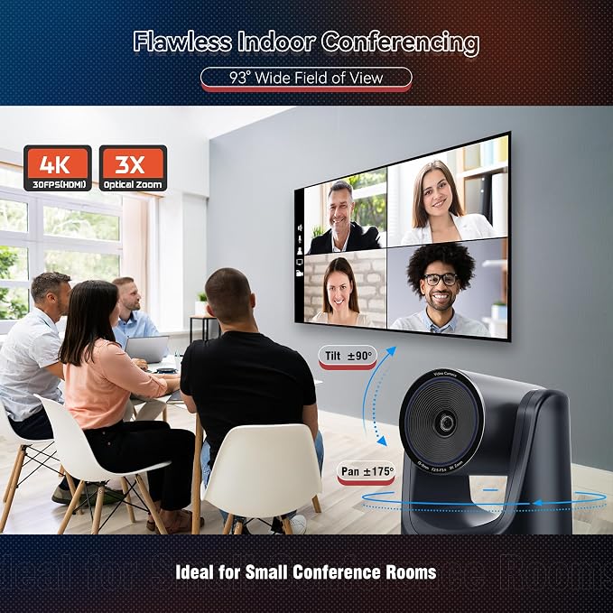 TONGVEO PTZ Camera 4K UHD AI Auto Tracking 3X Optical Zoom HDMI/USB3.0 Video Conference Camera for Church Worship Live Streaming Meeting Online Learn with Zoom YouTube OBS and More