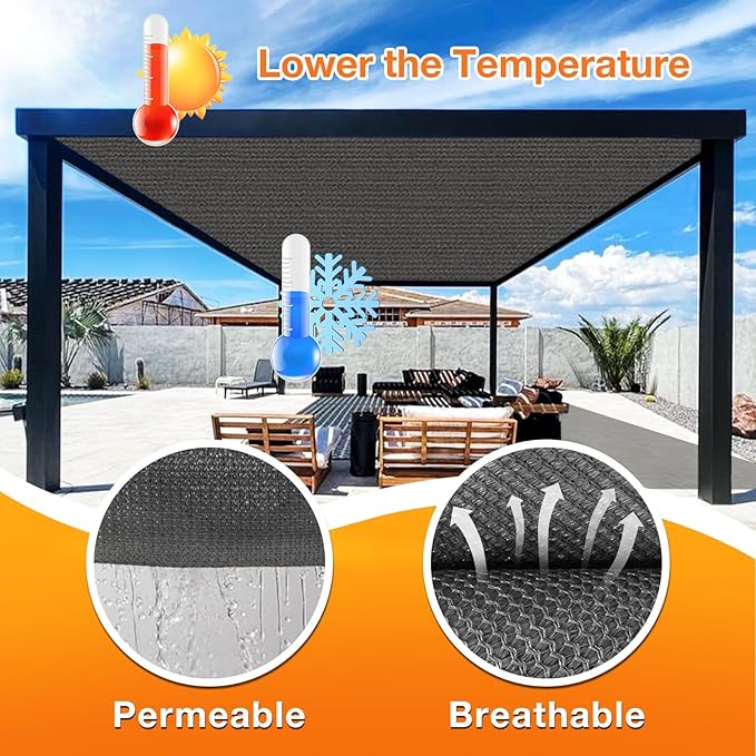Artpuch Outdoor Pergola Shade Cover 17x23 FT Sun Shade Cloth with Grommets Dark Grey 90% UV Protection Canopy Patio Privacy Screen (Customized Available)