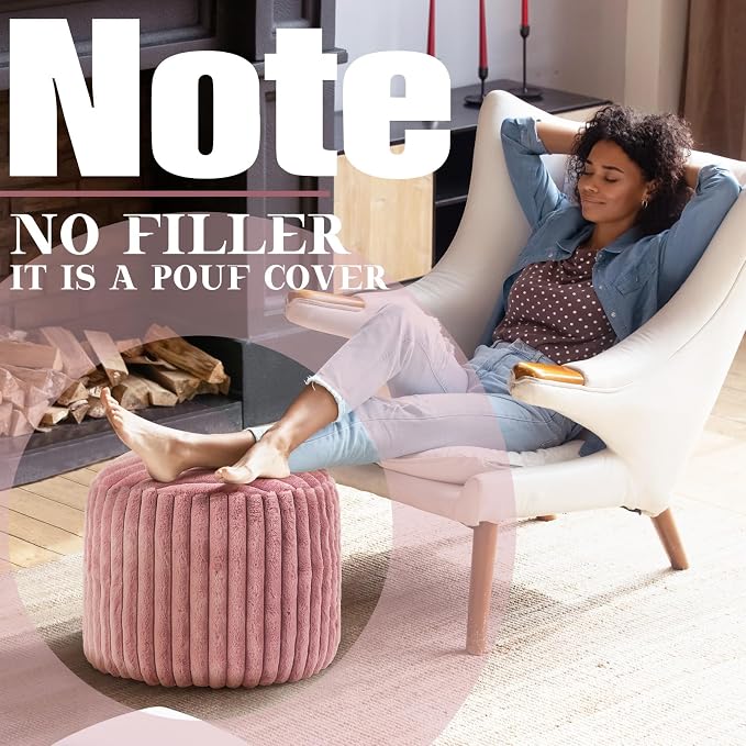 Teenyyou 2 Pcs 20 x 15 Inch Unstuffed Pouf Cover Ottoman Foot Rest - No Filler, Faux Rabbit Fur Foot Stool Floor Bean Bag Floor Chair Storage for Living Room Bedroom Home Decor(Pink)