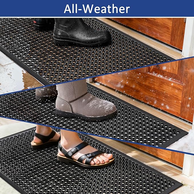 Anti Fatigue Rubber Floor Mats Restaurant Kitchen Rubber Drainage Mat Out Door Mats Durable Non-Slip Bar Floor Mat Utility Mat Indoor Outdoor Wet Area Use 24" x 36" Black
