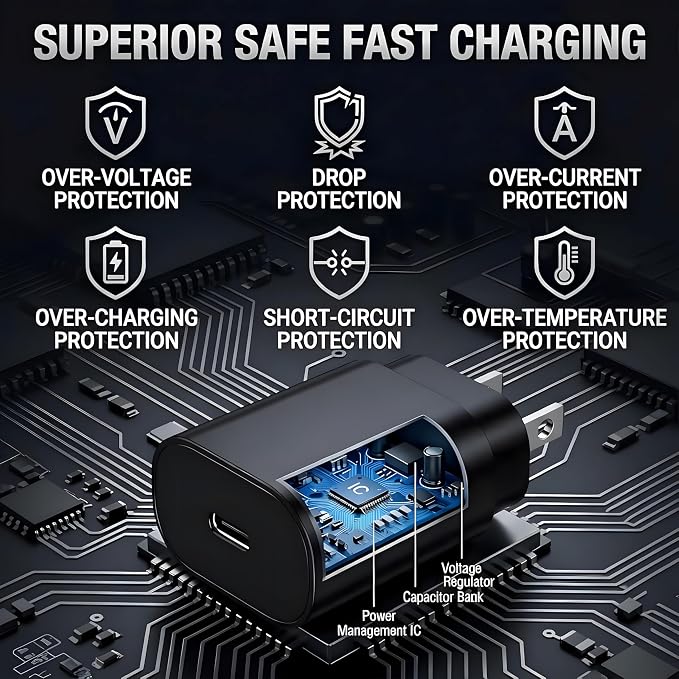 TT&C 25W Charger for Android, Super Fast Charging USB C Block & Type C Charge Cable Cord (6ft & 10ft) Compatible with Samsung Galaxy S26, S25, S24 Plus, S23, S22, & for iPhone 15/16/17-Black 2-Pack