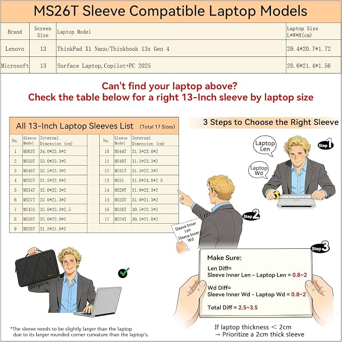 Smatree MS26T Hard Protective 13 inch Laptop Sleeve Case Compatible for Apple MacBook Neo A18 Pro A3404, for Lenovo ThinkPad X1 Nano Gen 3/Thinkbook 13x Gen 4, for Microsoft Surface Laptop 2025