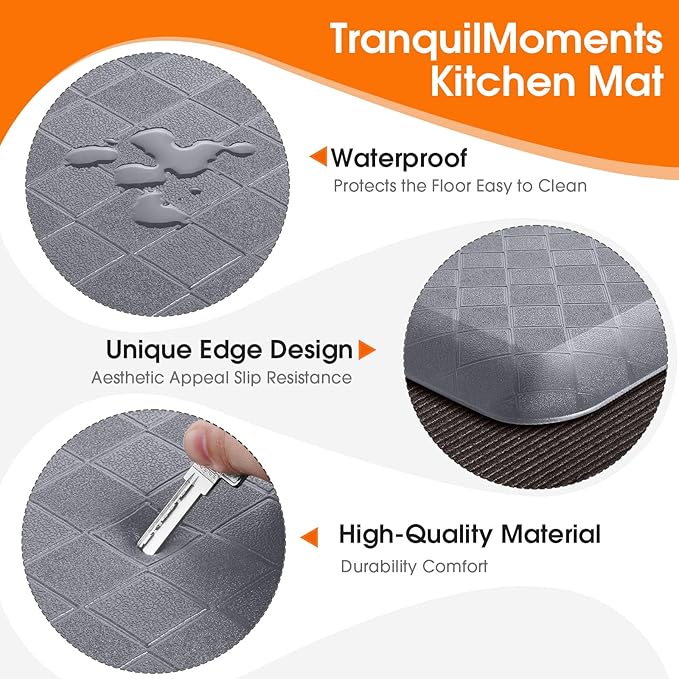 4/5 Inch Extra Thick Kitchen Mats for Floor,Non Slip Anti Fatigue Kitchen Rugs,Waterproof Stain Resistant Sink Mat,Cushioned Standing and Comfort Mats for Office (17"x47" Grey)