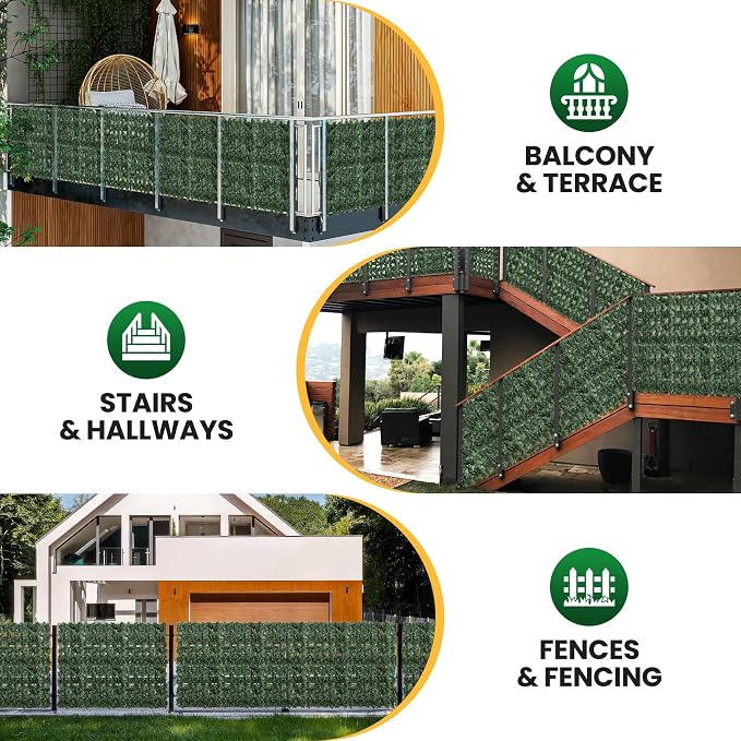 Artificial Ivy Privacy Fence Screen,240X40 in Privacy Fence Panels Balcony Privacy Screen Faux Ivy Hedge Vine Leaf Greenery Backdrop Privacy Screen Outdoor for Patio,Balcony, Garden, Backyard