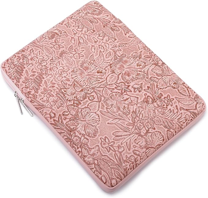 Kinmac 360° Protective Vertical Laptop Sleeve Case Cover Bag (Pink Flower PU, 15 inch-15.6 inch)