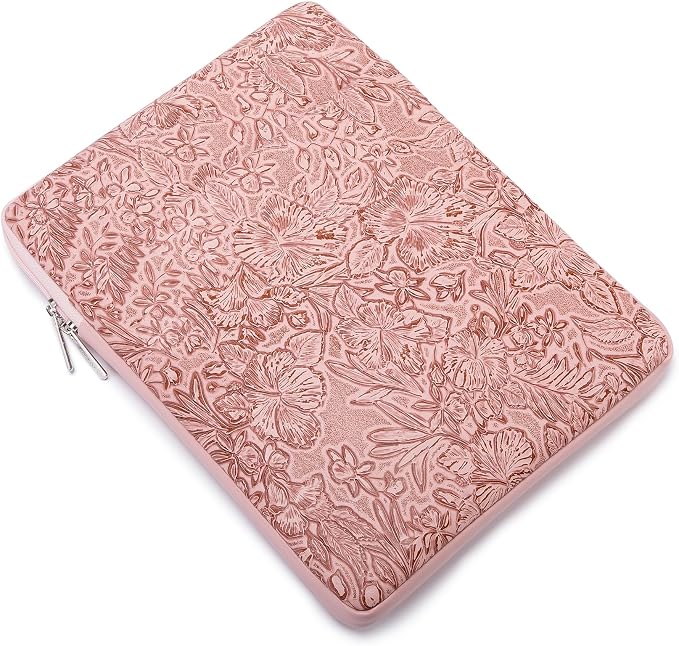 Kinmac 360° Protective Vertical Laptop Sleeve Case Cover Bag (Pink Flower PU, 12.5 inch-13.3 inch)