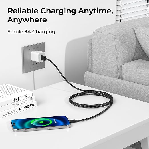 Basesailor for iPhone 17 16 Pro Max Charger Cord,USB to USB C Cable,Type C Charging Power Cord for Apple 17e 15 iPad 10 Air 4 5,Samsung Galaxy S26 S25 S24 S23,Black,2Pack 6.6FT(2M)