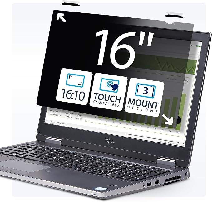 StarTech.com 16-inch 16:10 Flip-Up Privacy Screen with Touch, Laptop Security Shield, Anti-Glare Blue Light Filter