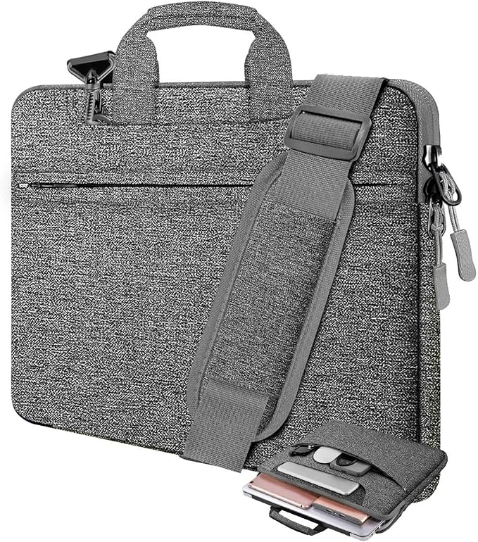 Laptop Shoulder Bag 17.3 inch Case, Durable Shockproof Protective Briefcase with Multi-Pockets Compatible with Most 17-17.3 inch HP Acer Dell Lenovo ASUS MSI Notebooks,Grey