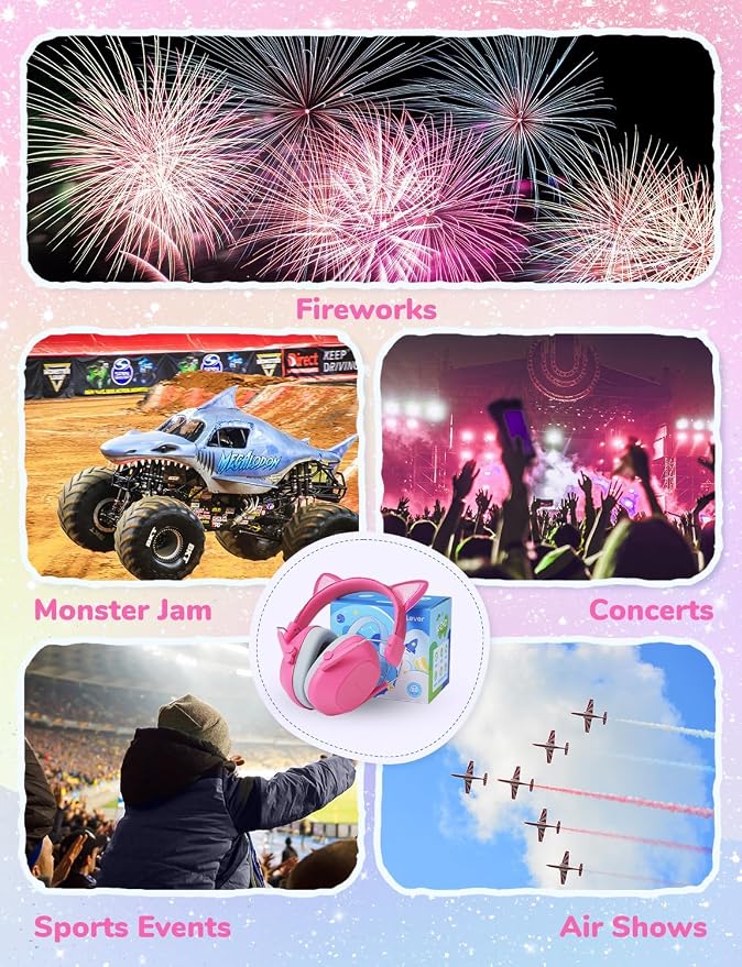 iClever Noise Cancelling Headphones for Kids, SNR 29dB Safety Noise Reduction Ear Muffs for Autism Sensory &Concentration Aid, Ear Hearing Protection for Fireworks/Event/Monster Jam/Concert