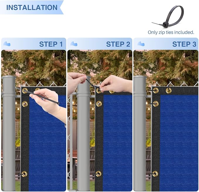 E&K Sunrise 4' x 217' Privacy Fence Screen with Grommets, Outdoor Windscreen Fence Covering Privacy Screen UV Blockage for Backyard Garden Patio, Zip Ties Included (Blue)