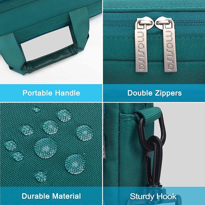 MOSISO Laptop Shoulder Bag 15.6 inch, 15-15.6 inch Computer Bag Compatible with MacBook Pro 16 inch, HP, Dell, Lenovo, Notebook with 2 Raised&1 Flapover&1 Horizontal Pocket&Handle&Belt, Teal Green