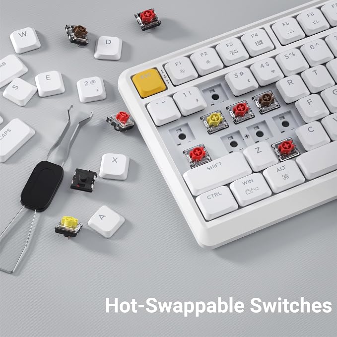Keychron KJ1 Low Profile Wireless Mechanical Keyboard, 2.4 GHz Bluetooth QMK 75% Layout RGB, Hot-swappable Banana Switch Compatible with Mac Windows Linux, 2000mAh Fast Charge for Gaming - White