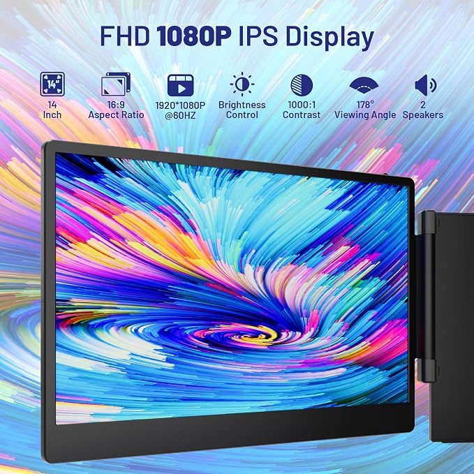 domyfan 14" Laptop Screen Extender, S3 FHD 1080P IPS Triple Portable Monitor Laptop, HDMI/USB-A/Type-C Compatible with Windows/Mac/Android