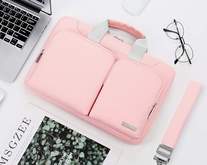 Lacdo 360° Protective Laptop Shoulder Bag, 16 inch Computer Bag for 16 inch MacBook Pro M5 Pro/Max A3428 A3429 (2026), M4/M3/M2/M1 Pro Max A3403 A3186 A2991 A2780 A2485 2024-2019 Messenger Bag, Pink