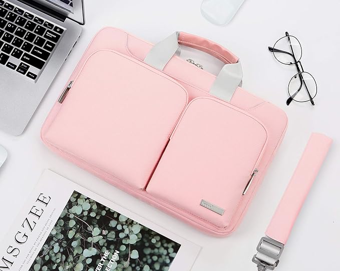 Lacdo 360° Protective Laptop Shoulder Bag for 13 inch MacBook Air M5 A3449 (2026), M4 A3240 2025, M3 A3113, M2 A2681, M1 A2337 A2179 A1932, 13 inch MacBook Neo A18 Pro A3404 (2026) Computer Bag, Pink