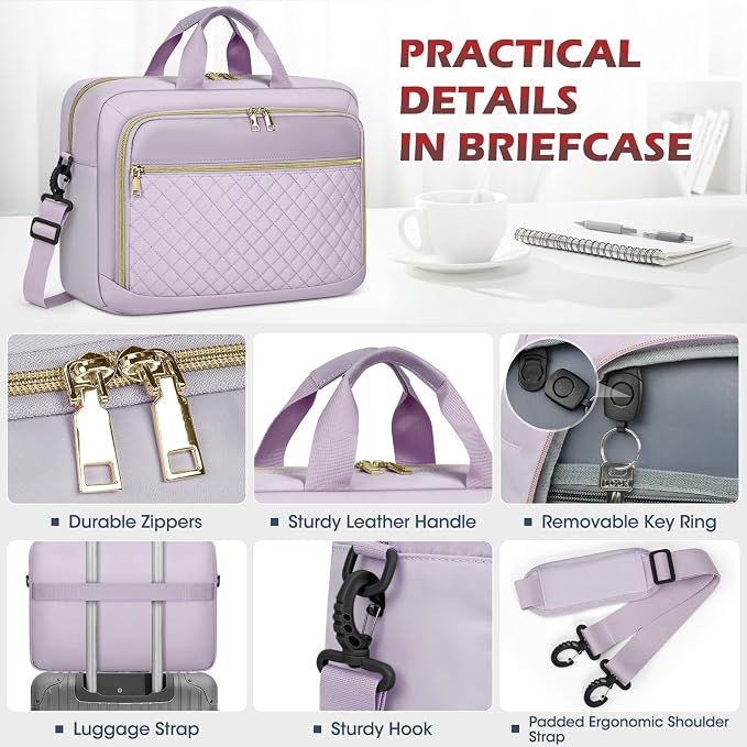 NEWHEY Laptop Bag 17.3 Inch Laptop Briefcase for Women Men Waterproof Shoulder Messenger Bag Padded Carry On Laptop Case Large College Computer Bag Professional Business Office Work Bag, Grey Purple