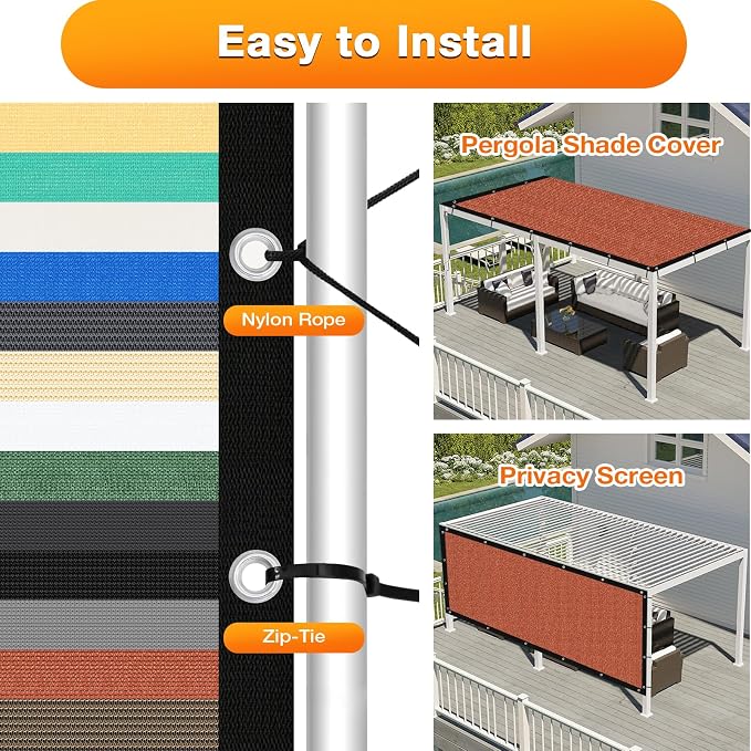 Artpuch 90% Sun Shade Cloth, 8 x 10 FT Pergola Shade Cover Canopy with Grommets, Sun Screen Fabric Tarp for Patio, Outdoor, Garden, Backyard, Rust Red
