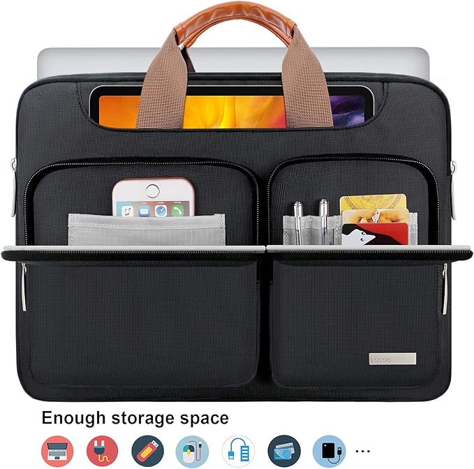 Lacdo 360° Protective Laptop Shoulder Bag, 16 inch Computer Bag for 16 inch MacBook Pro M5 Pro/Max A3428 A3429 (2026), M4/M3/M2/M1 Pro Max A3403 A3186 A2991 A2780 A2485 2024-2019 Messenger Bag, Black
