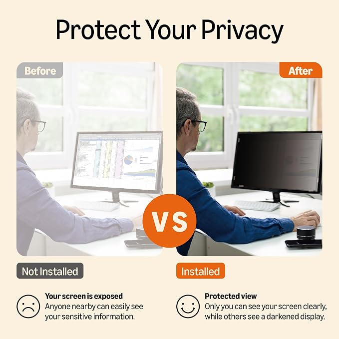 Amazon Basics Privacy Screen Filter -22 Inch 16:9 Widescreen Monitor, Anti-Spy, High Clarity, UV Protection, Eye Protection, Anti Glare & Blue Light Filter, Anti-Scratch (22" 16:9, 18.76"x10.56")