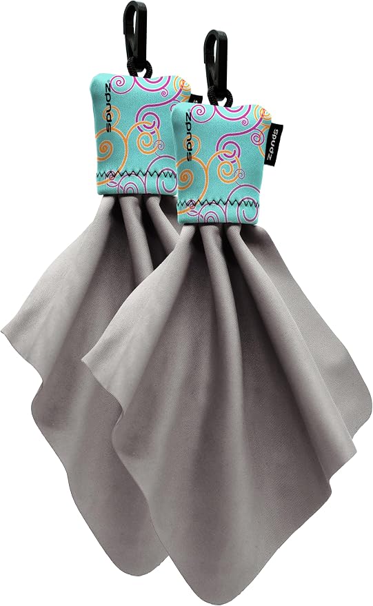 SPUDZ Classic Microfiber Lens Cleaner – Clip-On Pouch, Washable – for Binoculars, Scopes, Glasses, Screens | Classic | Baby Blue Swirls, 6 x 6 Inch (2-Pack)