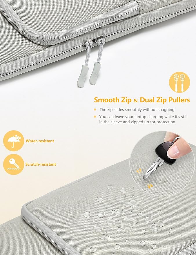 HYZUO 14-15 Inch Laptop Bag Sleeve for MacBook Air 15 M5 A3448 M4 M3 M2 2026-2023, MacBook Pro 15, XPS 14/15 Plus, 15" Surface Laptop, Notebook Case for 14" Dell HP Lenovo Asus Acer, Light Gray