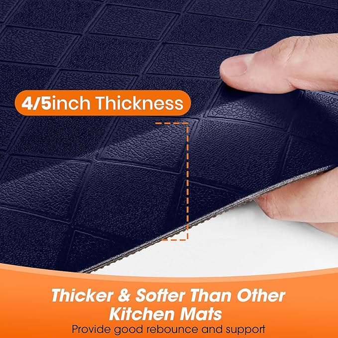 4/5 Inch Extra Thick Kitchen Mats for Floor,Non Slip Anti Fatigue Kitchen Rugs,Waterproof Stain Resistant Sink Mat,Cushioned Standing and Comfort Mats for Office (17"x28" Blue)