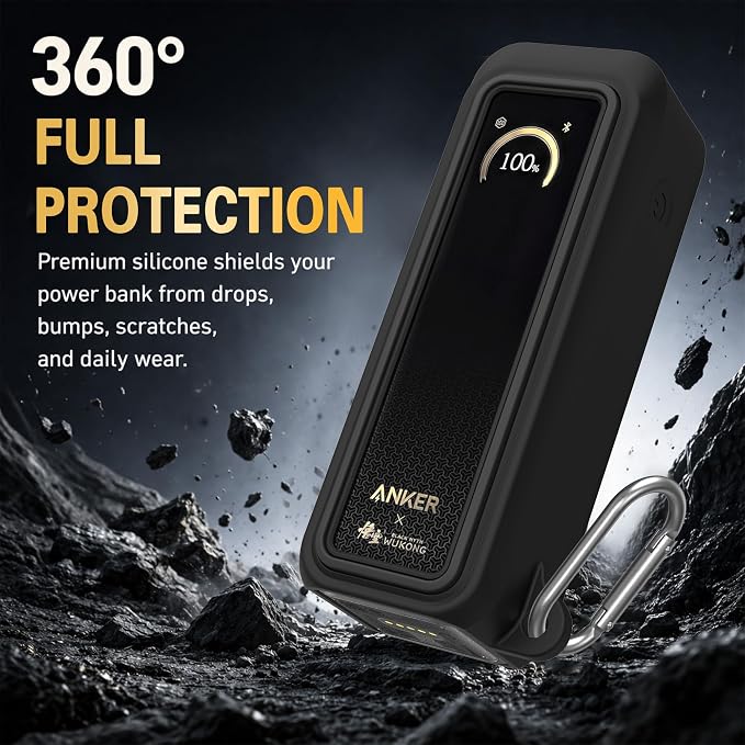Silicone Case for Anker Prime Power Bank 20100mAh 220W Travel Protective Cover, Full-Body Shockproof | Compact | Tactile Grip | Impact Protect for Anker Power Bank 220W with Keychain (Black)