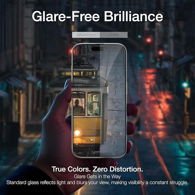 AMAZINGthing for iPhone 17 [Titan Filter 7 - Full Glass] Screen Protector, 9H Tempered Glass, Full Coverage, Case‑Friendly, Oleophobic, Alignement Frame, 2 Pack (Anti-glare&reflexion Matte, iPhone 16 Plus)