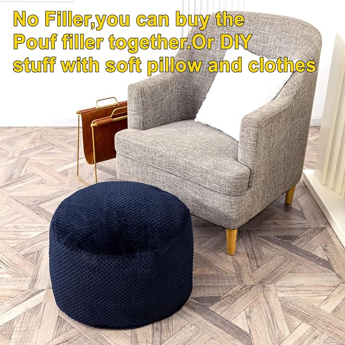 Asuprui Pouf Ottoman Unstuffed Ottoman Foot Rest No Filler Foot Stool 20x20x12 Inches Fuzzy Chair Floor Pouf Chair with Storage for Living Room Bedroom Navy Blue