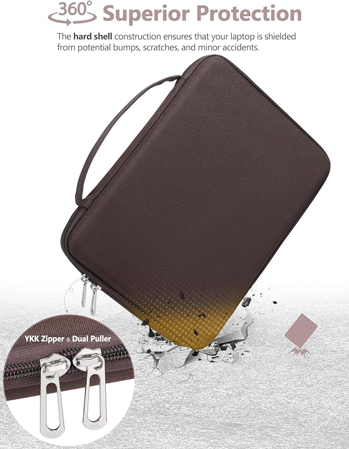 HYZUO 17-17.3 Inch Hard Shell Laptop Sleeve Case for 17" 17.3" HP/Dell/ASUS/Lenovo/LG/Toshiba/MSI Gaming Laptop/Razer Blade 17/18, Notebook Protective Cover for Men Women, Coffee Brown