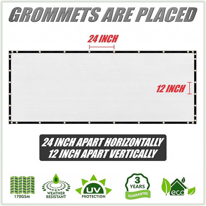 ColourTree Customized Size Fence Screen Privacy Screen White 5' x 29' - Commercial Grade 170 GSM - Heavy Duty - 3 Years Warranty - Cable Zip Ties Included