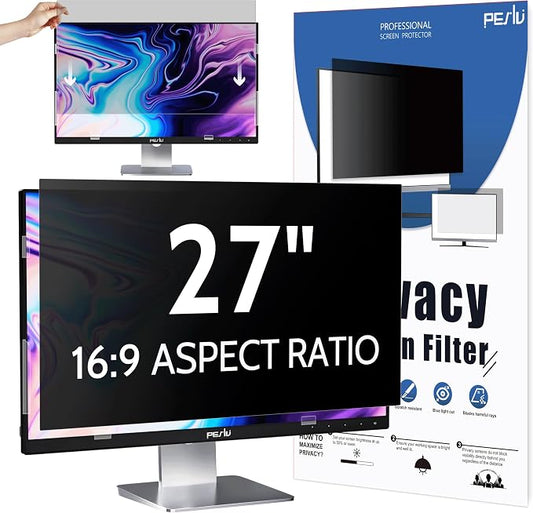Peslv Computer Privacy Screen 27 Inch for 16:9 Widescreen Monitor, Removable 27inch Anti Blue Light Anti Glare Monitor Privacy Filter Shield (23 9/16" x 13 1/4")