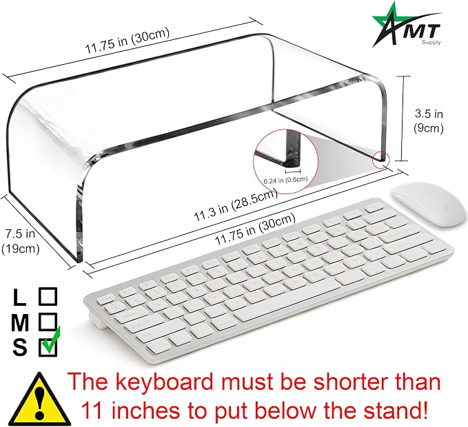 AMT 2 Pack Acrylic Laptop Monitor Stand & Computer Riser with Cat Keyboard Protector, Space-Saving Design, Extra Storage, Clear Shelf - Ideal for Monitors, Laptops, Printers, Desktop Decor