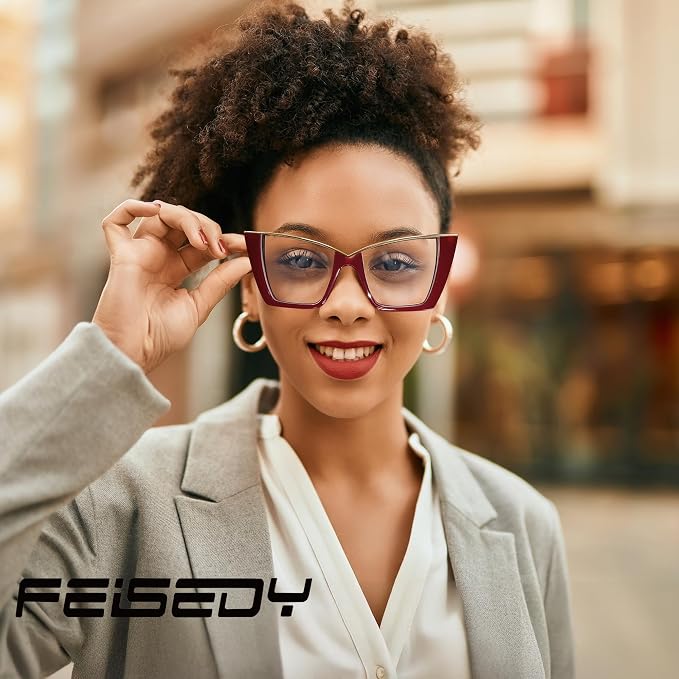 FEISEDY Fashion Cat Eye Blue Light Blocking Glasses for Women Fake Retro Eyeglasses Oversized Stylish Eyewear Frame B0240