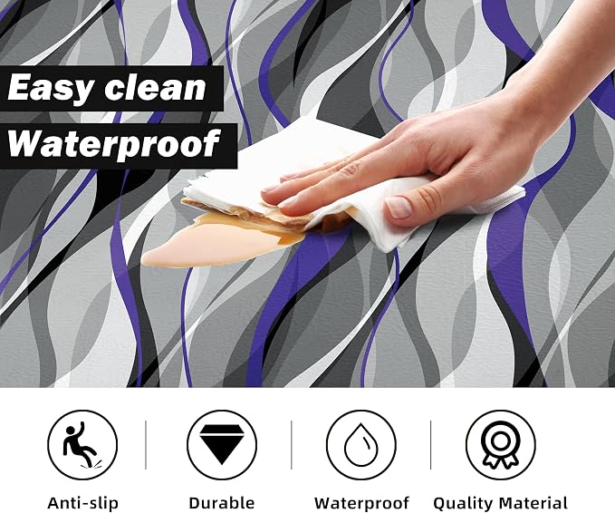 Kitchen Mats for Floor Modern Abstract kitchen rugs Grey and Purple Stripe Anti Fatigue Kitchen Mats Waterproof Floor Mats Cushioned Non-Skid Standing Mats for Kitchen, Set of 2,17.3 x 28+17.3 x 47
