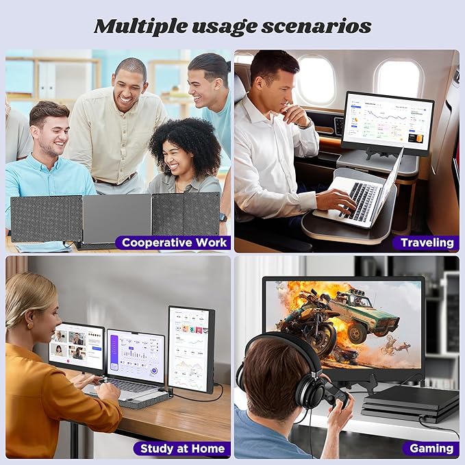 Laptop Screen Extender, 14 Inch Portable Monitor FHD 1080P, 360° Rotatable with Metal Stand, Plug & Play via USB-C/HDMI, for Windows/Mac/Android/PS5