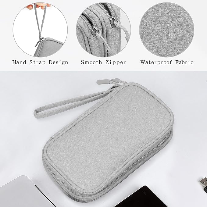 Skycase Electronic Organizer Travel Case - Waterproof Travel Cord Pouches for Organization, Cable Organizer, All-in-One Double Layers Storage Bag for Accessories, Charger, Cable, Grey- Medium
