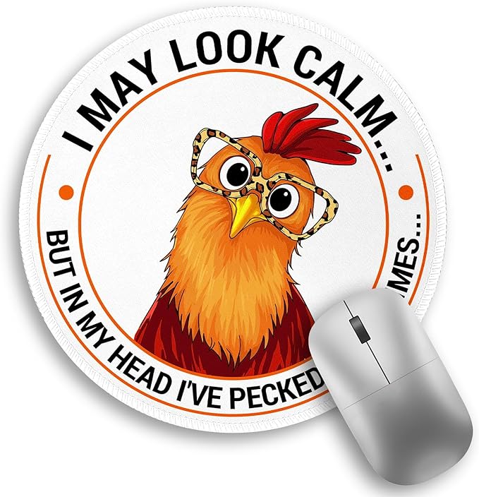 Funny Chicken Mouse Pad, Small Round Rooster Mouse Pads for Desk, Mini Travel Mousepad for Work Wireless Computer Laptop, Office Desk Accessories, 8.6 x 8.6 inch